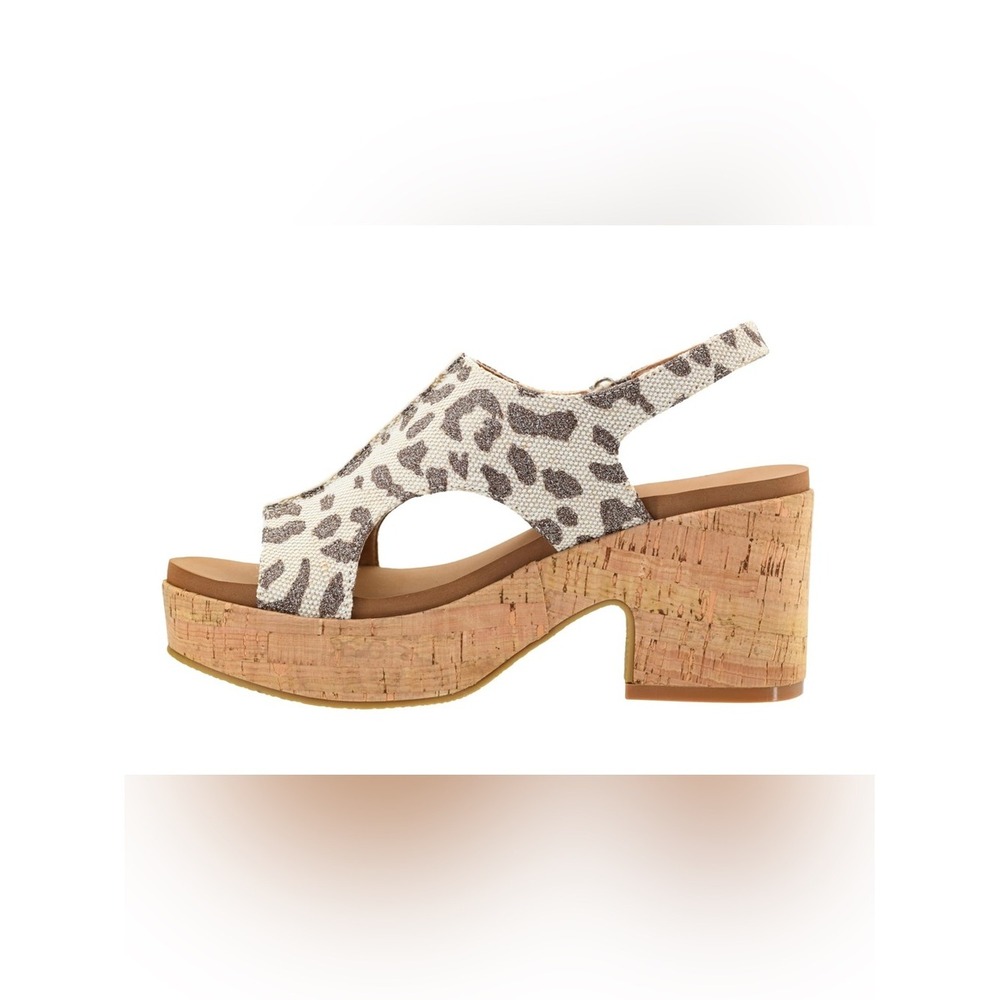 Corkys Miss Carley Leopard Print Cork Platform Sandals Womens Size 8 Tan Brown